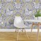 Pre-Pasted Wallpaper 2FT Wide Exotic Damask Tropical Fruit Monkey Parrot Arts And Crafts Lemon Tree Yellow Gray Grey Custom Pre-pasted Wallpaper by Spoonflower